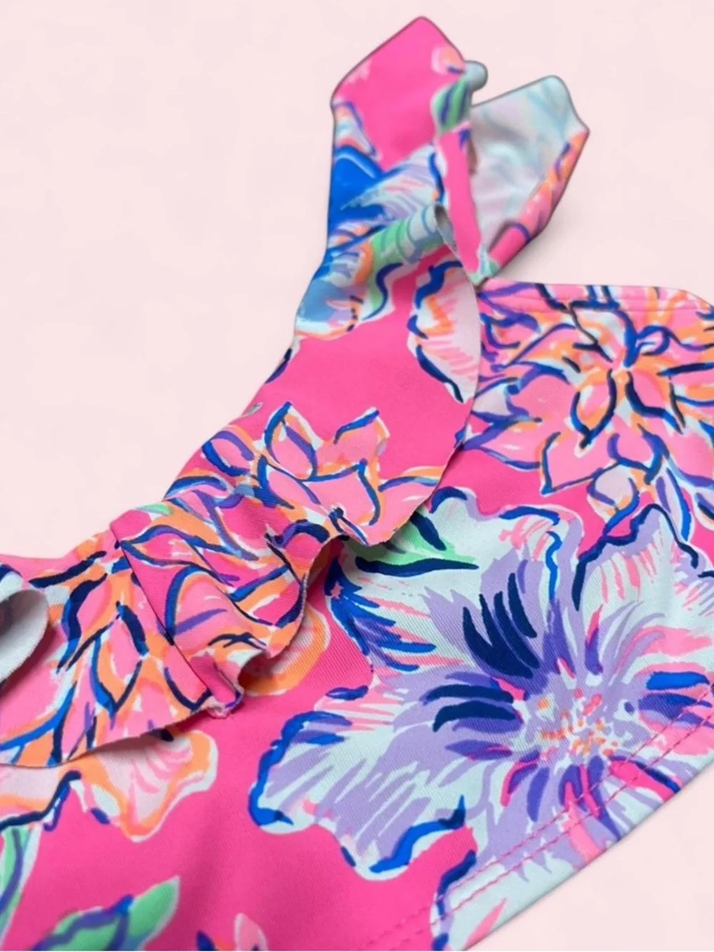 Lilly Pulitzer Girls 7 Mini Kasme Bikini Top Pink Floral UPF 50+ EUC - Picture 2 of 4